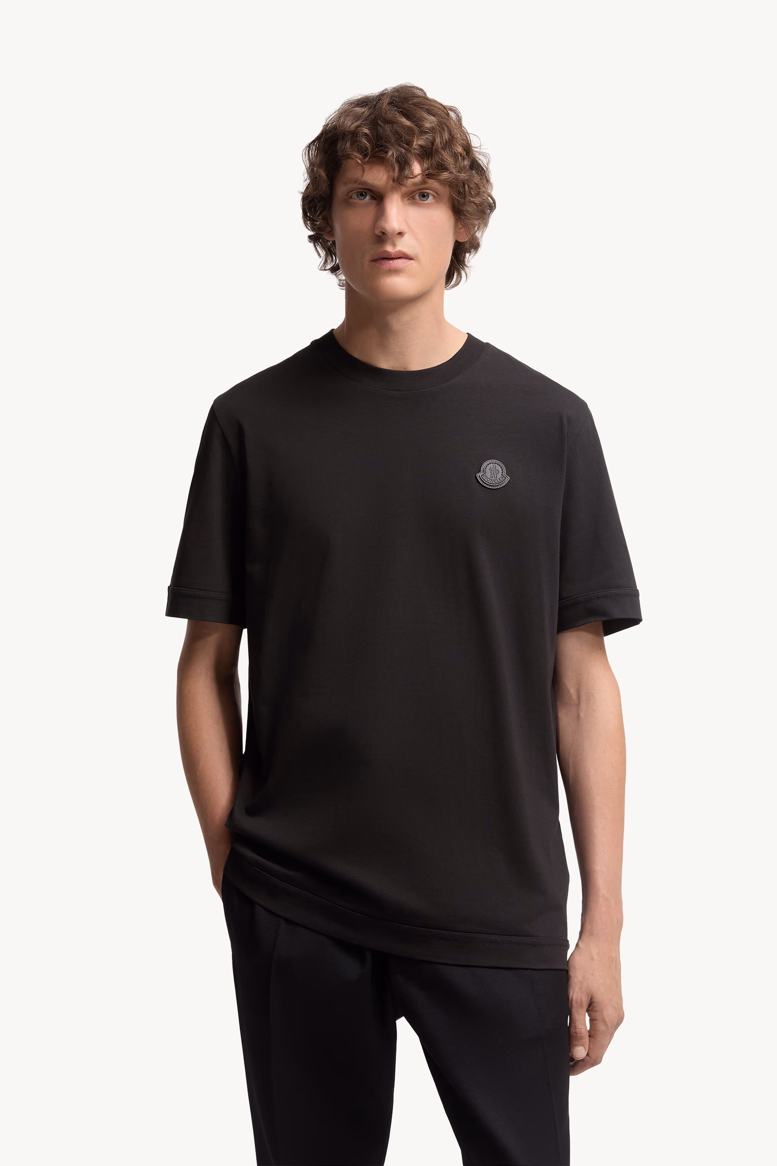 T-shirt en coton à empiècement logo Hommes Noir Moncler 3